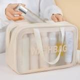 Trendy Letter Print High-value Cosmetic Bag, Portable Transparent Large Capacity Toiletry Organizer, Perfect Carrying Makeup Storage Bag For Travel