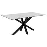 Sorgenfri spisebord 160 x 90 cm med hvid keramisk bordplade og sort metalstel.