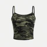 SHEIN Tween Girls' Slim Fit Camouflage Patterned Tank Top For Summer