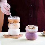 SHEIN Cute Milk Frothing Glass Cup For Breakfast, With Large Capacity And Double Rings For Coffee, Yogurt, Cereal, Etc.