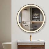 Premium LED Badeværelse spejl med sort alu ramme Antidug,Touchsensor (Variant: Størrelse: Ø 90)