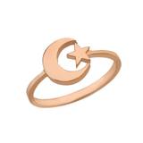 Islamic Allah Crescent Moon Star Ring in 9ct Rose Gold