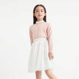 Annil Childrens Clothing Girls Mid Neck Cotton Jersey Autumn Mid Big Kids Versatile Casual Sweater Bottom Knit Top - Pink - 110,120,130,140,150,160,170