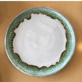 Håndlavet keramik tallerkner, 3 størrelser. Unik keramik i hvid og grøn. - keramik Tallerken stor Ø 25 cm