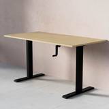 Standard Hæve- sænkebord med håndsving, Størrelse 140x70 cm, Bordplade Birk, Stativ Sort