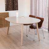 DT 100 - Spisebord i hvid laminat på krydsfiner og egetræsben med 2 tillægsplader, fire størrelser Bord med 2 tillægsplader, ø 110 cm. + 2 x 50 cm.