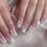 SHEIN 24pcs Long Square Press On Nails Spring White Peach Oolong Ice Pink Bow Pearl White On The Run Princess White French Edge Romantic Valentine's Day Par