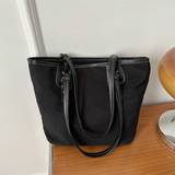 Leisure Large Capacity Simple Belted Vacation Shopping Campus Versatile Tote Bag With Clasp Closure - Black