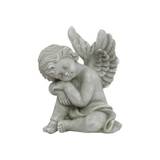 Siddende engel i antik grå – H:15 cm. Lauvring
