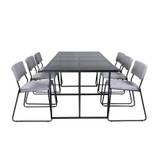 Leif spisebordssæt spisebord røgfarvet glas og 6 Kenth stole velour grå.