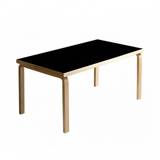 Bord Aalto Table Rektangulær 82b, Material Klarlackerad björk / Svart linoleum