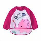 SHEIN 1pc Pink Elephant Design Waterproof Baby Bib With Long Sleeves, Suitable For Boys & Girls
