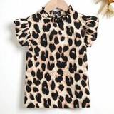 SHEIN Young Girl Casual Leopard Print Flying Sleeve Blouse For Daily Wear
