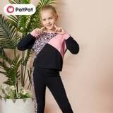 Patpat 2pcs Kid Girl Fashinable Leopard & Color Block Round Neck Long-sleeve Sport Top And Skinny Pants Set For Spring & Autumn/fall