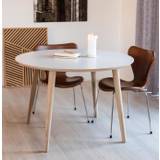DT 100 - Spisebord i hvid laminat på krydsfiner og egetræsben, tre størrelser Bord med fast plade, ø 80 cm.