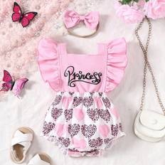 Butterfly Printed Baby Girl Cute Cap Sleeve Bodysuit With Bowknot For Summer - Pink - 6-9M,9-12M,12-18M,18-24M,3-6M