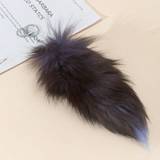 SHEIN Real Fox Fluffy Blue & Black Ball Shaped Keychain With Black Fox Tail For Women's Bags