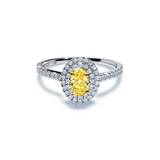 Bliss gul forlovelsesring med safir og dobbelt diamant halo