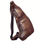 Vintage Leather Chest Bag, Zipper Stylish Crossbody Bag, Multifunctional Adjustable Strap Sling Bag Unisex Bag For Daily Use