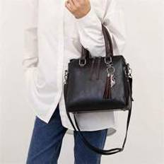 Fashion Handbag Luxury Solid Color Female Vintage Designer Handbags Card FourPiece Shoulder Bag Messenger Bag Wallet - Black