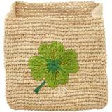 Rice Raffia Storage Basket - Square - Nature - Clover Embroidery - Small