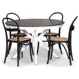 Skagen spisebordssæt; rundt spisebord 120 cm - Hvid/brunbejdset eg med 4 stk. Danderyd No.16 stole Sort