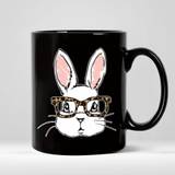 SHEIN 1 Piece, Ceramic Coffee Cup, 11 Ounce Mug, Rabbit With Glasses Design, Black And White, Daily Hot And Cold Beverage Cup, Used For Home, Office, Travel