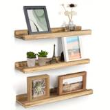 2/3pcs Wooden Wall Mounted Floating Shelf, Rustic Wood Wall Shelf For Storage & Display, For Bedroom Living Room Bathroom Office And More, Wall Decor