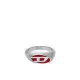 Red enamel and stainless steel signet ring