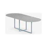 Gustaf ultrathin ovalt spisebord i stål og keramik 200 x 90 cm - Gråblå/Granit grå