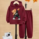 SHEIN Young Boy Animal Cartoon Pattern Hooded Long Sleeve Top And Pants Set, Suitable For Autumn & Winter