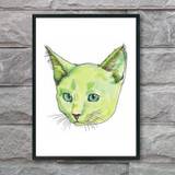 Plakat med grøn kat