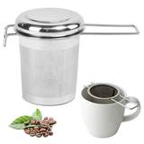 1pc Stainless Steel Tea Infuser With Lid, Micropore Tea Strainer With Handle, Black Tea Tea Filter, Round Tea Filter Basket, For Home Office Restaurant Hotel, Tea Accessories