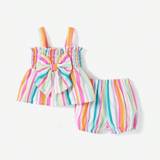 SHEIN Patpat 2pc Baby Girl Sweet Stripe Print Cami Top And Shorts Set
