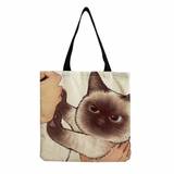 SHEIN Cute Cartoon Cat Printed Tote Bag For Casual Travel, Portable Beach Bag, Large Capacity, Stylish Handbag, Reusable Shopping Bag