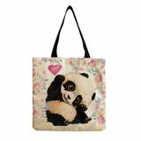 SHEIN Cute Cartoon Panda Printed Tote Bag, Portable Beach Bag, Large Capacity, Lovely Animal Pattern Handbag, Fashionable Canvas Bag, Reusable Shopping Bag