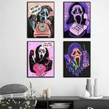 SHEIN 4pcs Skulls Make Phone Calls,Different Phone, Funky Phone Art Posters, Canvas Paintings - Frameless, Home Decor, Home Decor, Wall Art, Art Deco, HD Pr