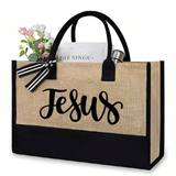 SHEIN Faith Over Fear Christian Large Capacity Burlap Tote Bag, Christian,Express Your Beliefs ,Letter Print Shoulder Bag, Women's Casual Handbag, Shopping