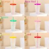 SHEIN 1pc 24oz PP Thermo-Colored Cup With Lid And Straw, Suitable For Summer And Winter Drinks, Suitable For Coffee, Tea, Smoothies, Etc., Summer And Winter