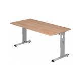 Hammer højdejusterbart skrivebord i stål og melamin H65 - 80 x 160 x 80 cm - Sølvgrå/Nød