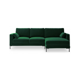 Jade højrevendt chaiselong sofa i metal og velour B248 x D160 cm - Sort/Flaskegrøn