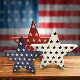 SHEIN 1 Set(3pcs) Independence Day Home Table Decoration Red White Blue Star Desk Ornament USA Patriotic Wooden Decorative For Home Decor Scene Props Party