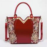 Red Shiny Patent Leather Material Glitter Pattern Embroidery Zipper Closure Stylish Tote Bag For Women Can Be Used As Shoulder Bag Or Crossbody Bag Su - Red