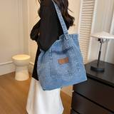 Trendy Denim Canvas Tote Bag, Y2k School Shoulder Bag, Large Capacity Handbag For Travel, Shopping