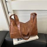 Simple Retro Female Solid Color Shoulder Bag Large Capacity Elegant Black Bag PU Ladies Daily Leisure Bag Suitable For Office Workers Teachers Student - Brown