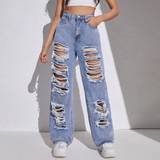 SHEIN Teen Girls Y2K Spring Summer Boho Stonewashed Ripped Boyfriend Baggy Denim Wide Leg Long Jeans,Girls Summer Clothes Concert Outfits