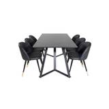 MarinaBLBL spisebordssæt spisebord sort og 6 Velvet stole PU kunstlæder sort , .