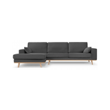 Tugela venstrevendt chaiselong sofa i bøgetræ og velour B281 x D154 cm - Bøg/Mørkegrå