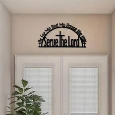 pc House Sign Metal Bible Verse Wall Decoration As For Me And My House We Will Serve The Lord Christian Wall Art Perfect For Home Office Restaurant Ha - Black - 40x20.7cm