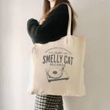 1 Pc Smelly Cat Pattern Tote Bag, Canvas Shoulder Bag For Travel Daily Commute Women's Shopping Bag, Best Gift For Xmas, Trendy Folding Shoulder Bag